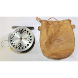 Hardy 'Super Silex' fly reel complete with original leather pouch. Serial number 355494