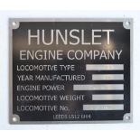 Hunslet Engine Company metal engine manufacturers plate for type DH60C, loco number LD 9372, 2010 (