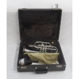 Boosey & Hawkes silver plated Sovereign cornet with Globe logo, serial no. 921-686556, with Denis