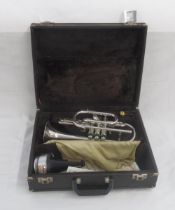 Boosey & Hawkes silver plated Sovereign cornet with Globe logo, serial no. 921-686556, with Denis