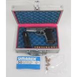 Weihrauch HW 94 S Kal.9mm blank firing pistol, with 7 rnd magazine, in metal case, with Umarex 50