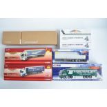 Collection of 1/50 scale diecast truck and trailer models to include Corgi CC14033 Volvo FH (face