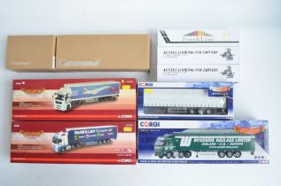 Collection of 1/50 scale diecast truck and trailer models to include Corgi CC14033 Volvo FH (face