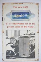 WITHDRAWN Enamel steel plate advertising sign for The New £450 Daimler 15, 38x61cm
