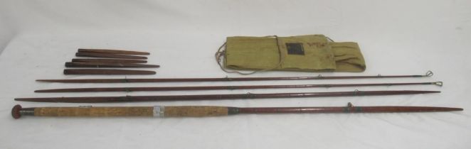 Vintage Hardy 'The Murdoch' Greenheart spliced fly rod. Cork handle, with three sections and two end