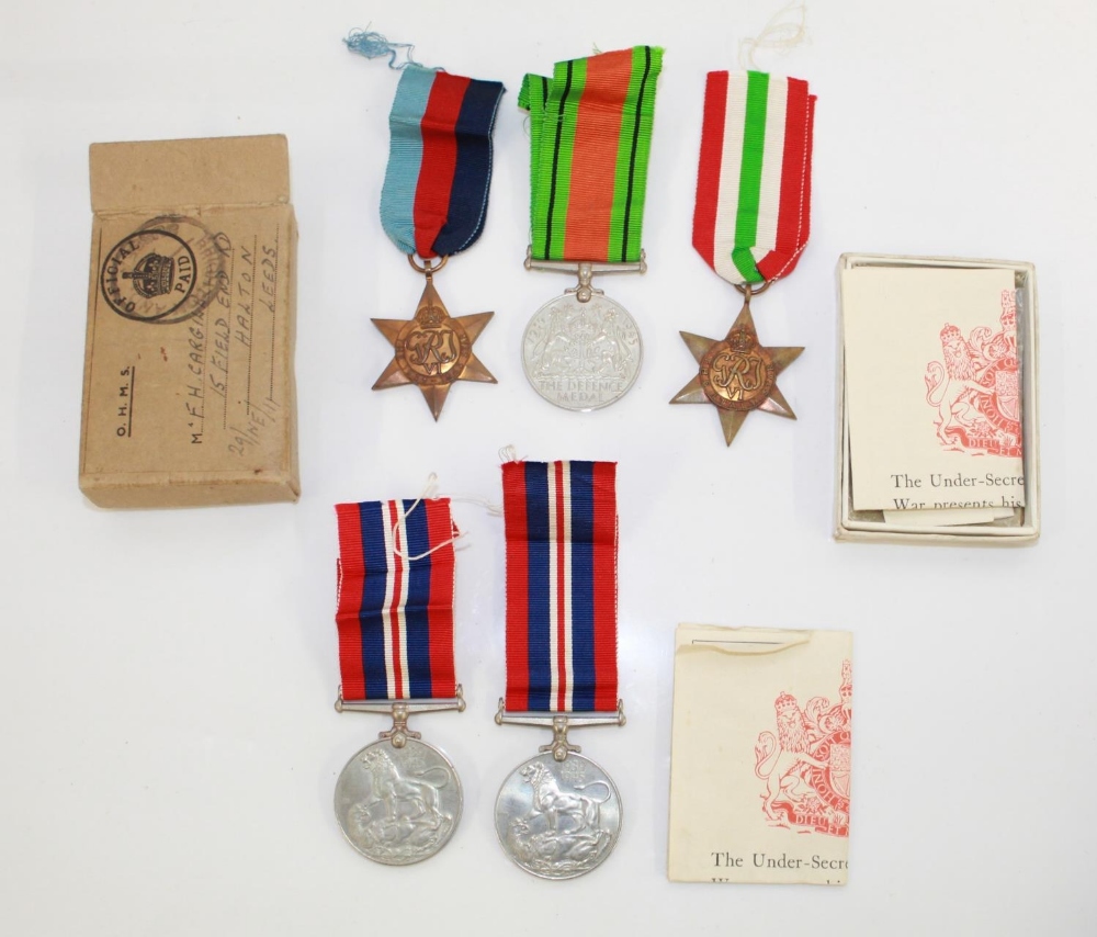 Italy Star, 1939-45 Star, Defence Medal, War Medal(2) With post box and certificate. To F.H.