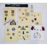 Collection of badges and medals incl. WW1 Victory Medal, War Medal to 32786 Private W. Giolitto of