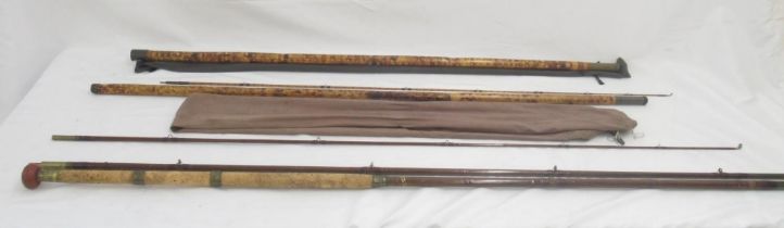 A vintage James Ogden wooden three-section Salmon rod with cork handle. In good condition and