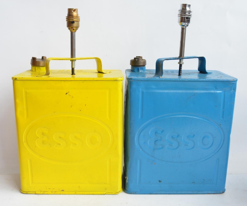 Four vintage oil cans repurposed as lamps to include repainted Regent Motor Spirit and 2x Esso - Image 2 of 4