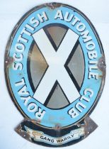 Single sided enamel plate steel advertising sign for Royal Scottish Automobile Club, Gang Warily.