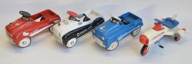 Four 1/3 scale diecast and pressed metal limited edition pedal cars from Xonex (all of 10,000) to