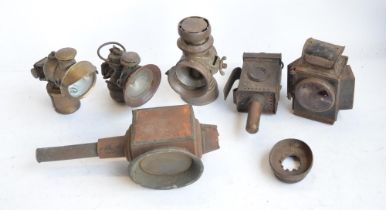 Six vintage carriage lights to include Lucas "Acetyphote" and King Road, Powell & Hanmer of