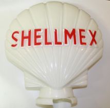 Shellmex double sided glass petrol pump globe, damage to rim, H46cm W45cm D17cm