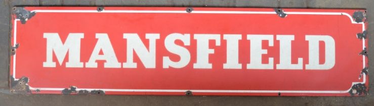 Lipped enamel steel plate advertising sign for Mansfield, 181.5x44.2cm