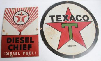 Two Single enamel signs. 'Texaco T'45cm. Texaco Diesel Chief'27cmx38cm