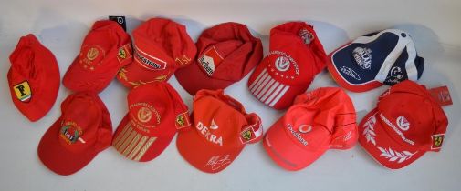 Eleven Formula 1 official hats to include Monaco, World Champion, Michael Schumacher etc.