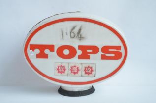 Vintage translucent white plastic Tops petrol globe, damaged/repaired, please refer to photos for