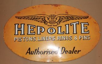 Single sided oval enamel sign "HEPOLITE Authorised Dealer". 30cmx46cm