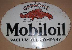 Single sided enamel oval sign 'Gargoyle Mobiloil Vacuum Oil Company'. 54cm x 36cm