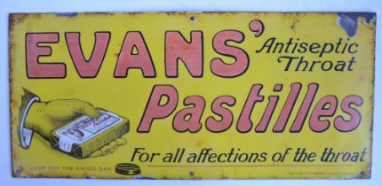 Single sided plate steel enamel advertising sign for Evans Antiseptic Throat Pastilles, 61x27.8cm