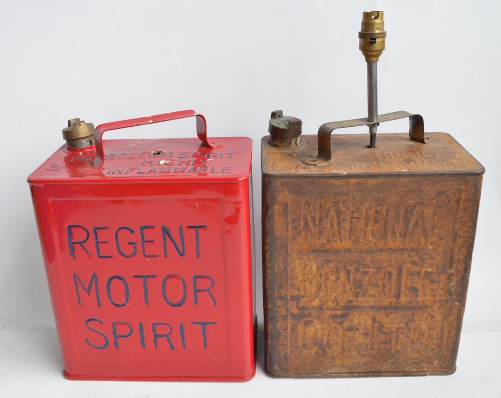 Four vintage oil cans repurposed as lamps to include repainted Regent Motor Spirit and 2x Esso - Image 3 of 4