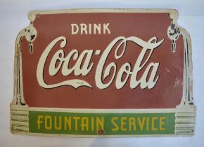 Enamel steel plate advertising sign for Coca-Cola Fountain Service, 76x51cm