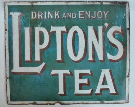 Single sided plate steel enamel advertising sign for Lipton's Tea "Drink And Enjoy", 68.5x57cm