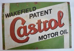 Enamel steel plate advertising sign for Wakefield Patent Castrol Motor Oil, 75x51cm