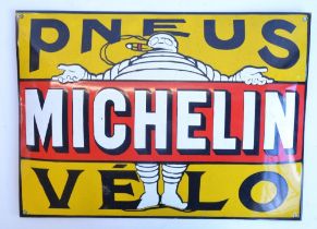 Pneus Michelin Velo bulged enamel steel plate advertising sign, 55x39.5cm