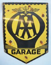 Enamel single sided plate steel advertising sign for AA Garage, marked Franco D.E.7 to bottom