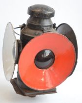 Vintage 4 way pole mounted railway lantern (missing paraffin burner). No makers marks, height with