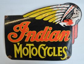 Enamel steel plate advertising sign for Indian Motorcycles, 61x45.5cm