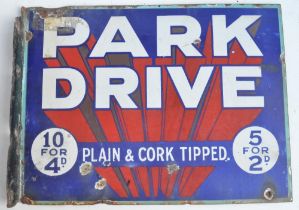 Double sided plate steel enamel advertising sign for Park Drive Plain & Cork Tipped Cigarettes