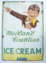 Single sided plate steel enamel advertising sign for Midland Counties Ice Cream, 87.5x61cm