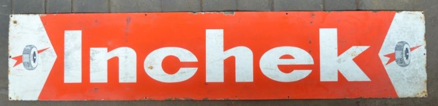 Enamel steel plate advertising sign for Inchek tyres, 183x38cm