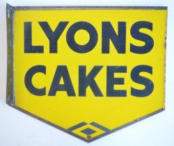 Double sided plate steel enamel advertising sign for Lyons Cakes with right angled attachment