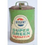 Vintage Regent Super Green Paraffin can with lid and nozzle stoppers, Height approx 32cm