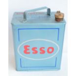 Vintage Esso 2 gallon petrol can with cap, repainted/restored in light metallic blue with red