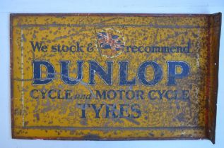 Vintage printed double sided plate steel advertising sign for Dunlop Cycle and Motorcycle Tyres with