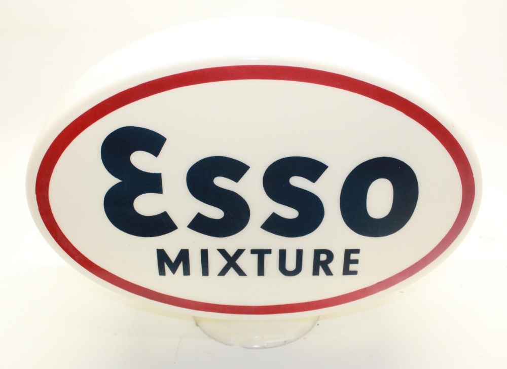 Esso Mixture double sided glass petrol pump globe, British Made Property of Esso Petroleum Ltd,