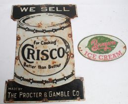 Two single sided enamel signs. ' Proctor and Gamble Co CRISCO' 36cmx51cm. 'Breyers Ice Cream'