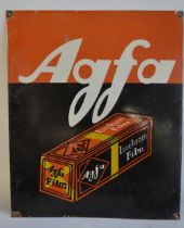 Enamel steel plate advertising sign for Agfa Isochrom Film, 58.5x48.5cm