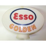 Esso Golden double sided glass petrol pump globe, H38cm W50cm D19cm