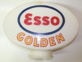 Esso Golden double sided glass petrol pump globe, H38cm W50cm D19cm