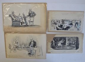 Four original pen and ink drawings to include a pair by "Davis", 'Royal Mail deliveries' (31.9x17.