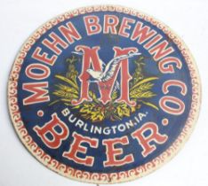 Single sided circular enamel sign 'Moehn Brewing Co' 45cm. 'Fardschauer Bief'. 28cmx20cm .