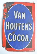 Single sided plate steel enamel advertising sign for Van Houten's Cocoa, 25.5x38.1cm
