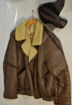 Sheepskin lined leather flying jacket (post war, possibly 1980's/90's) and soft aircrew style cap