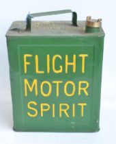 Flight Motor Spirit oil can with cap, repainted/restored green with yellow lettering