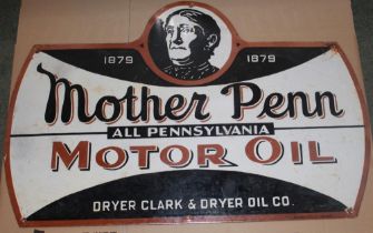 Single sided enamel sign "Mother Penn MOTOR OIL" 91cmx61cm